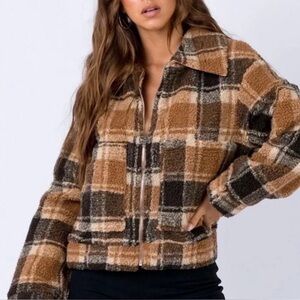 Princess Polly Brown Plaid Teddy Jacket